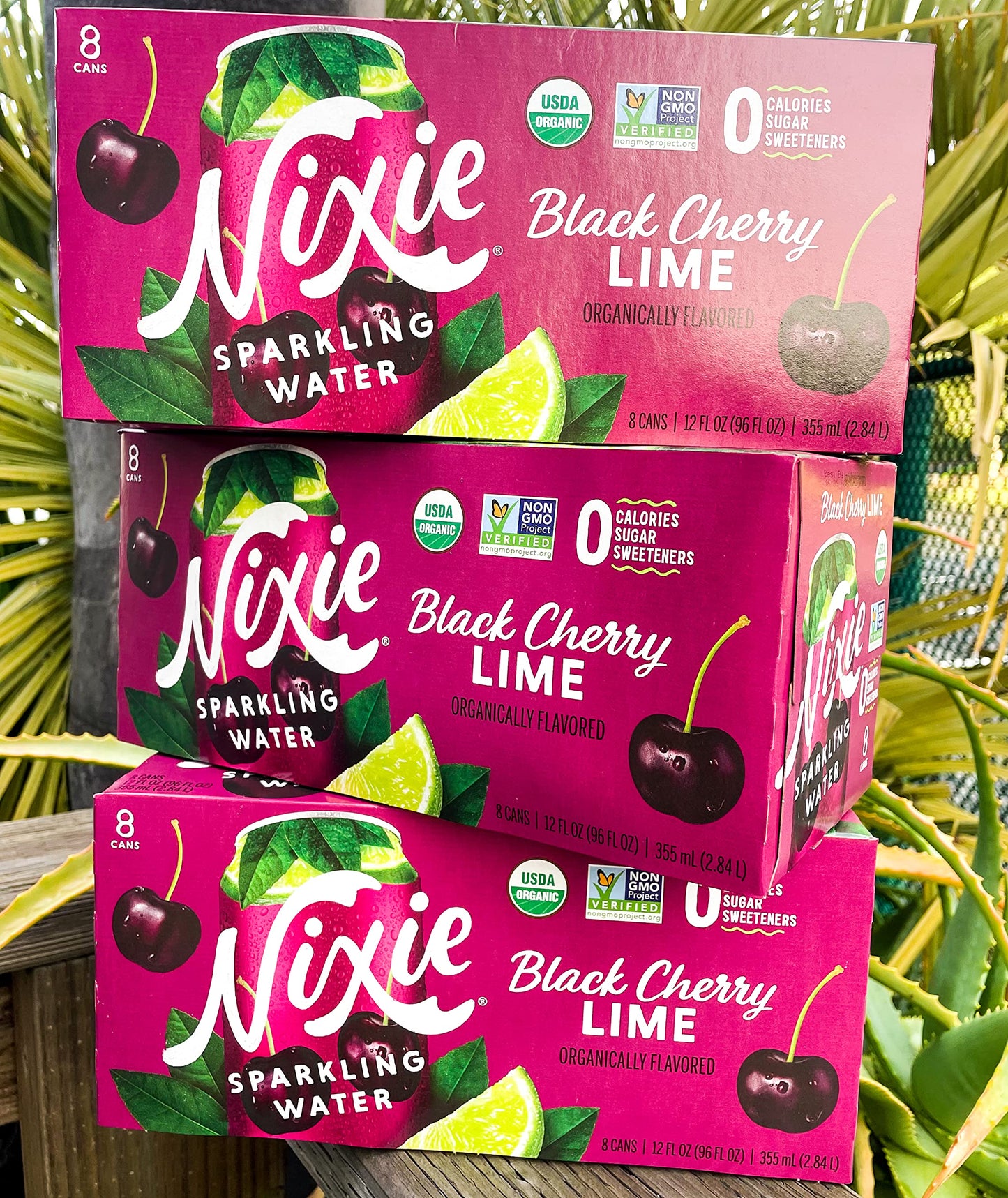 Nixie Sparkling Water, Black Cherry Lime | 12 fl oz cans, 24 pack | Organic, Vegan, Non-GMO, Gluten Free, 0 Calories, 0 Sugar, 0 Sodium
