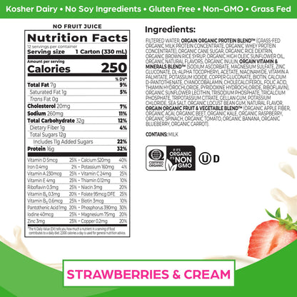 Orgain Clean Protein Shake, Grass Fed Dairy, Vanilla Bean (Pack of 12) and Orgain Organic Nutritional Protein Shake, Strawberries & Cream (Pack of 12)