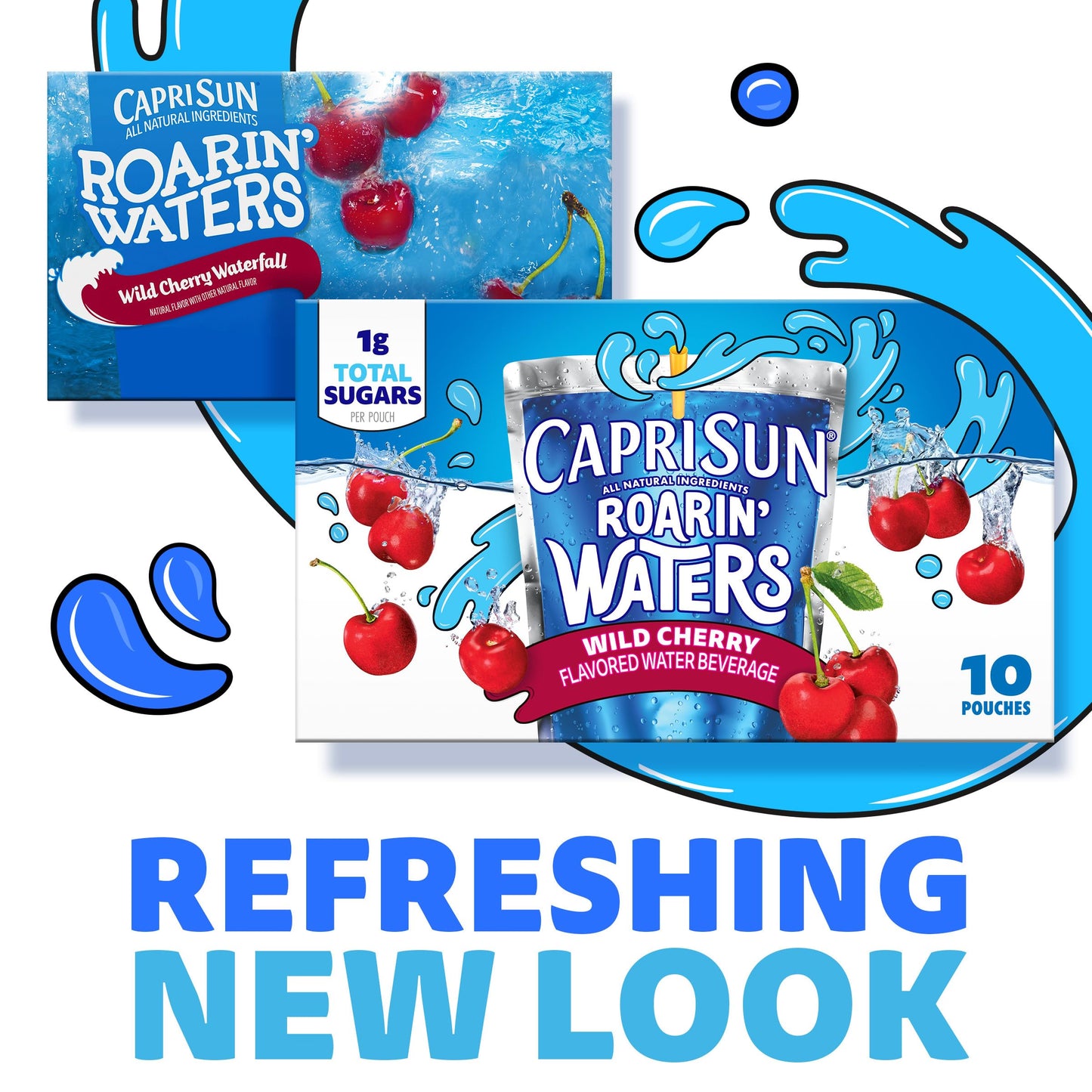 Capri Sun Roarin' Waters Wild Cherry Flavored with other natural flavor Water Beverage, 40 ct Pack, 4 Boxes of 10 Drink Pouches