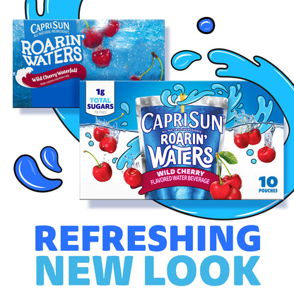 Capri Sun Roarin' Waters Wild Cherry Flavored with other natural flavor Water Beverage, 40 ct Pack, 4 Boxes of 10 Drink Pouches