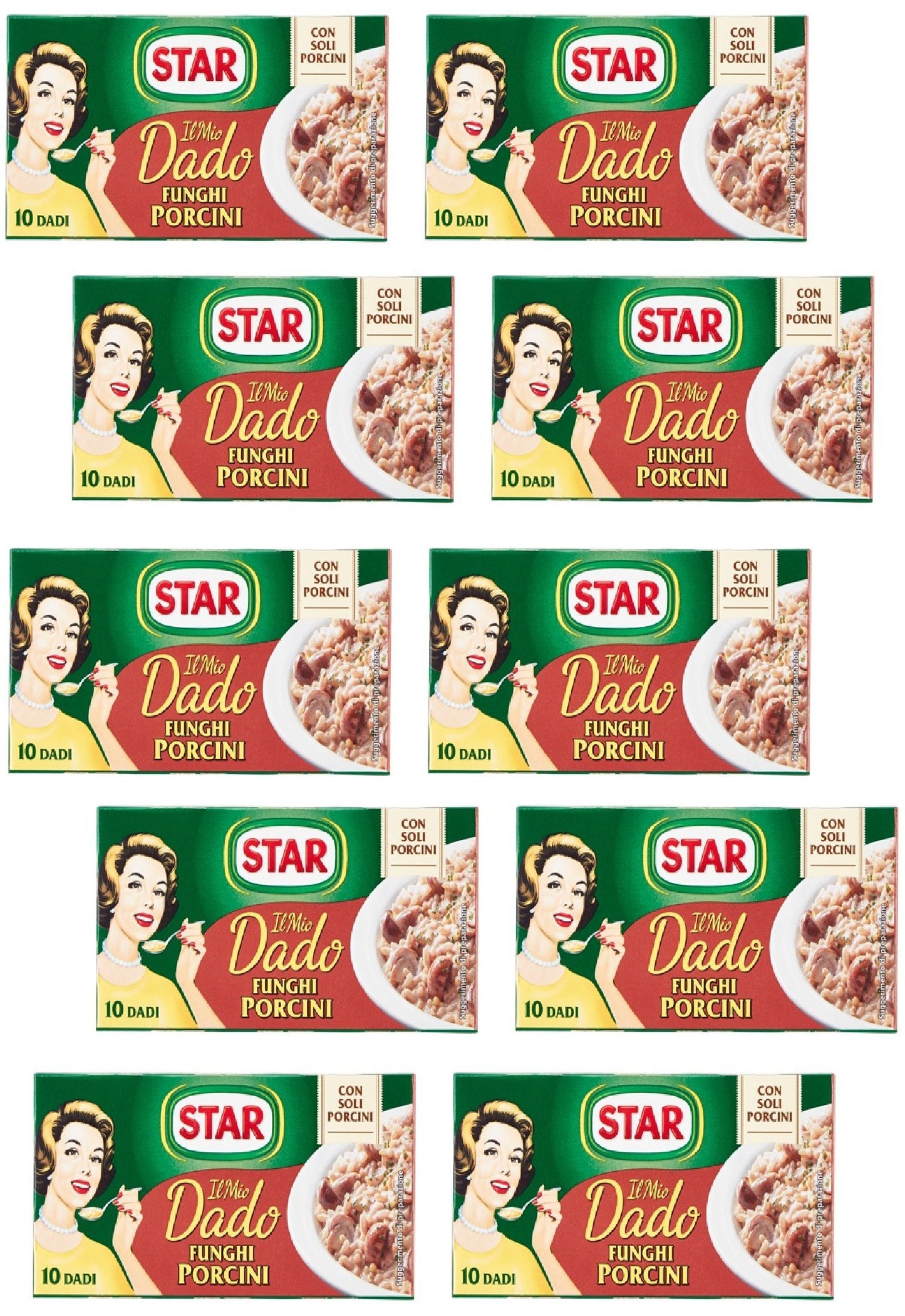 Star: "Il Mio Dado Funghi Porcini" Bouillon Cubes, Porcini Mushroom * 10-Cubes Boxes, 10g Each Cube * Pack of 10