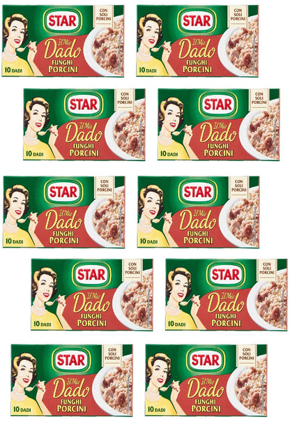 Star: "Il Mio Dado Funghi Porcini" Bouillon Cubes, Porcini Mushroom * 10-Cubes Boxes, 10g Each Cube * Pack of 10