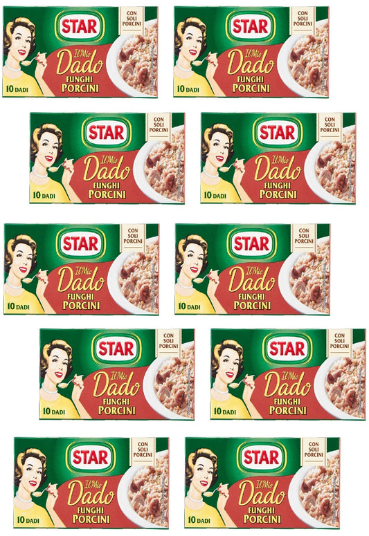Star: "Il Mio Dado Funghi Porcini" Bouillon Cubes, Porcini Mushroom * 10-Cubes Boxes, 10g Each Cube * Pack of 10