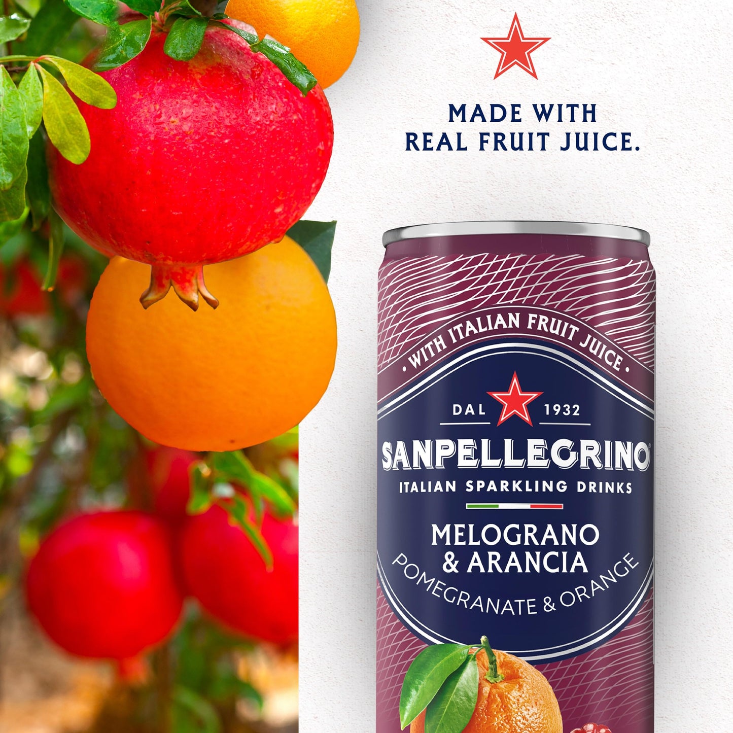 Sanpellegrino Italian Sparkling Drink Melograno and Arancia, Sparkling Orange and Pomegranate Beverage, 11.15 Fl Oz Can