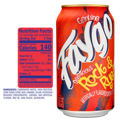Faygo Rock & Rye | 12-Pack of 12oz Cans | Cream Cola Fusion | Sweet, Smooth & Bold | Caffeine-Free