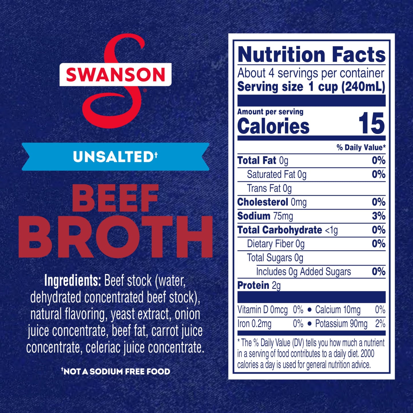 SWANSON S 100% Natural Unsalted Beef Broth, 32 oz Carton