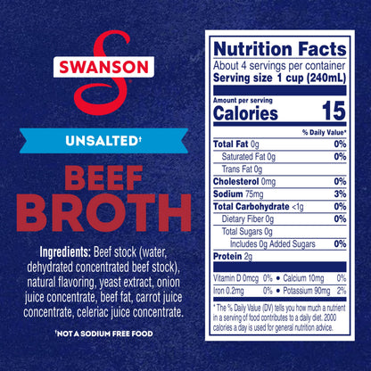 SWANSON S 100% Natural Unsalted Beef Broth, 32 oz Carton