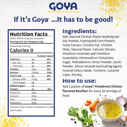 Goya Chicken Bouillon Powder Packets, 7.05 oz (2-Pack), Instant Broth and Seasoning for Soups, Stews, Rice, and Gravy, Bold, Latin-Inspired Flavor