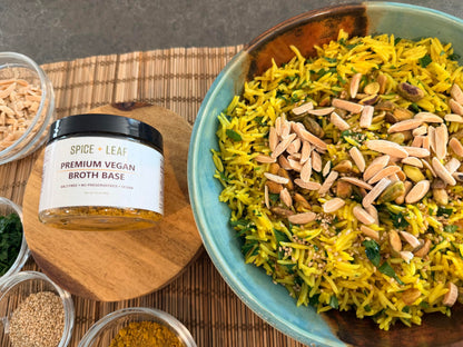 Premium Vegan Broth Base by Spice + Leaf - Vegan, Dairy Free, Salt Free, Preservative Free Soup Powder and Seasoning