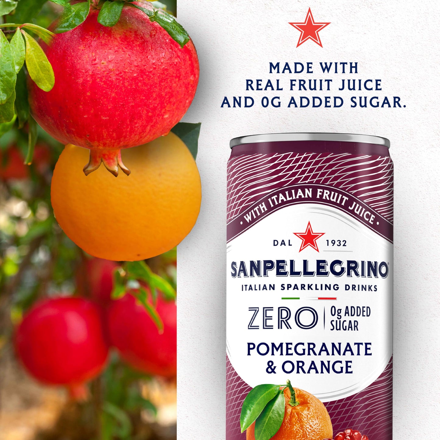 Sanpellegrino Italian Sparkling Drink, Zero Sugar, Pomegranate And Orange, 6 Cans, 11.15 Fl Oz Can