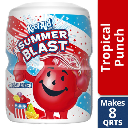 Kool-Aid Sugar-Sweetened Summer Blast Tropical Punch Artificially Flavored Powdered Soft Drink Mix (19 oz Canister) (Pack of 4)