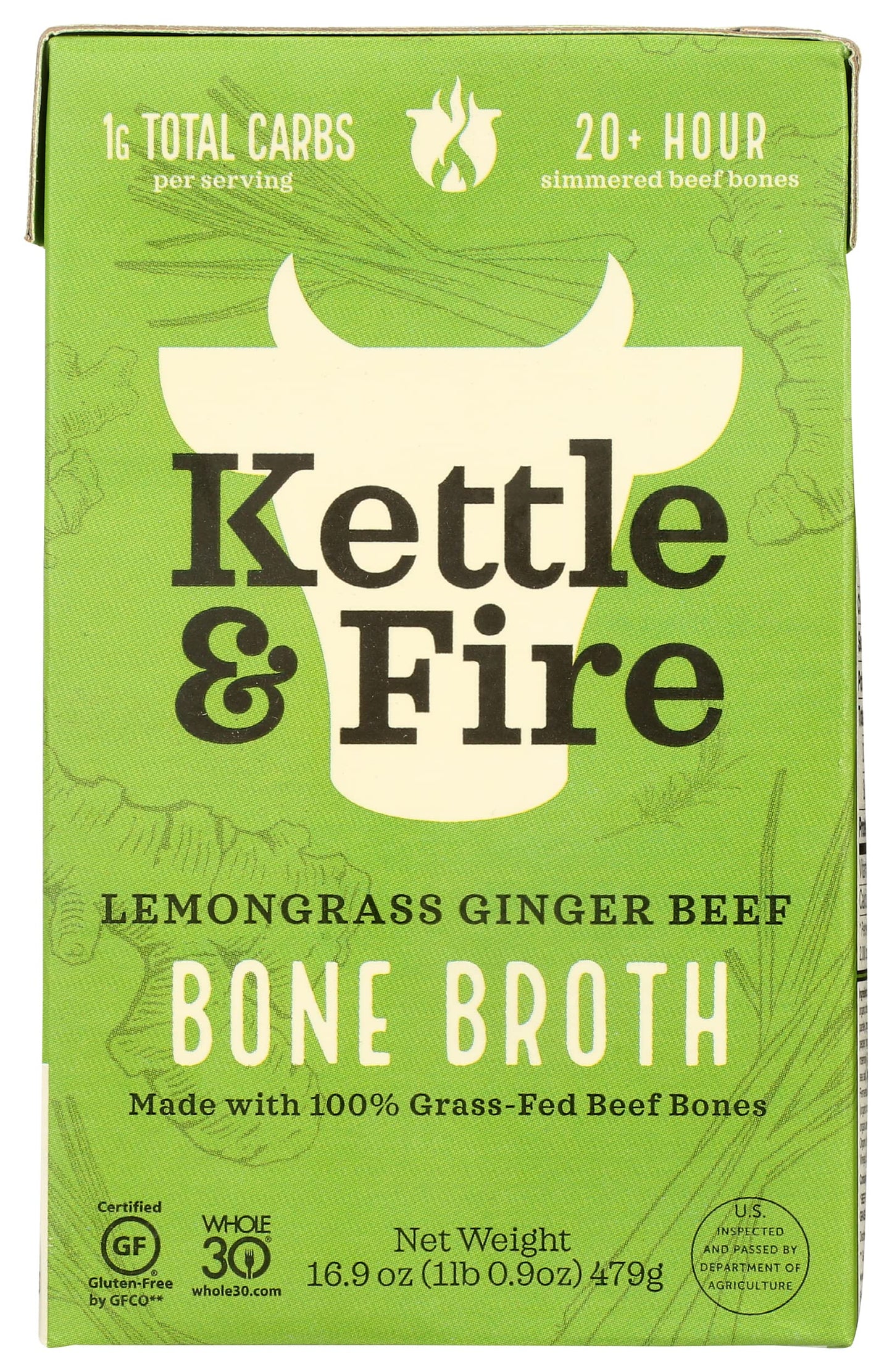 Kettle and Fire Organic Lemongrass Ginger Beef Bone Broth, USDA Organic, Gluten Free, Preservatives Free, 16.9 Fluid Ounce (Pack of 6)