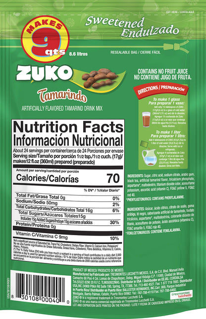 Zuko Tamarindo Instant Powder Drink | Family Pack | No Sugar Needed | Vitamin C | 14.1 Ounce (Pack of 6)