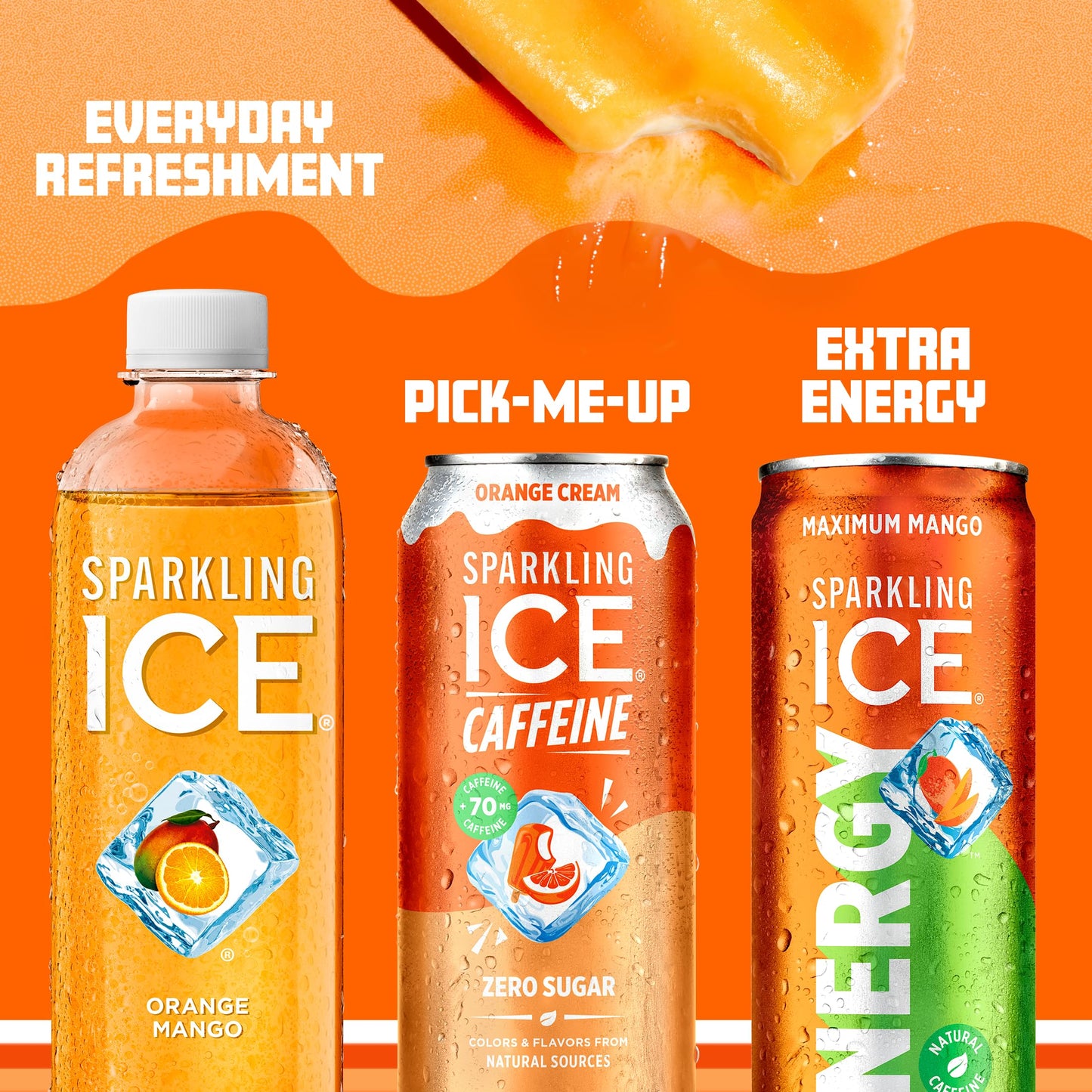 Sparkling Ice® Caffeine Soda Shoppe Orange Cream Perfectly Caffeinated® Sparkling Water with 70mg Caffeine, Zero Sugar, with Antioxidants and Vitamins, 16 fl oz Cans (Pack Of 12)