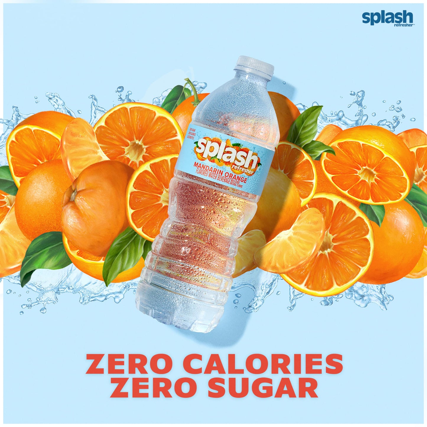 Splash Refresher Mandarin Orange Flavored Water, 16.9 Fl Oz, Plastic Bottle, Pack of 24