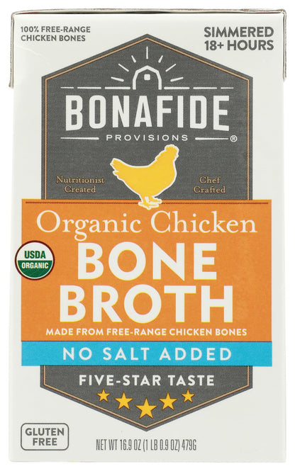 Bonafide Provisions Organic No Salt Added Chicken Bone Broth, 16.9 Oz