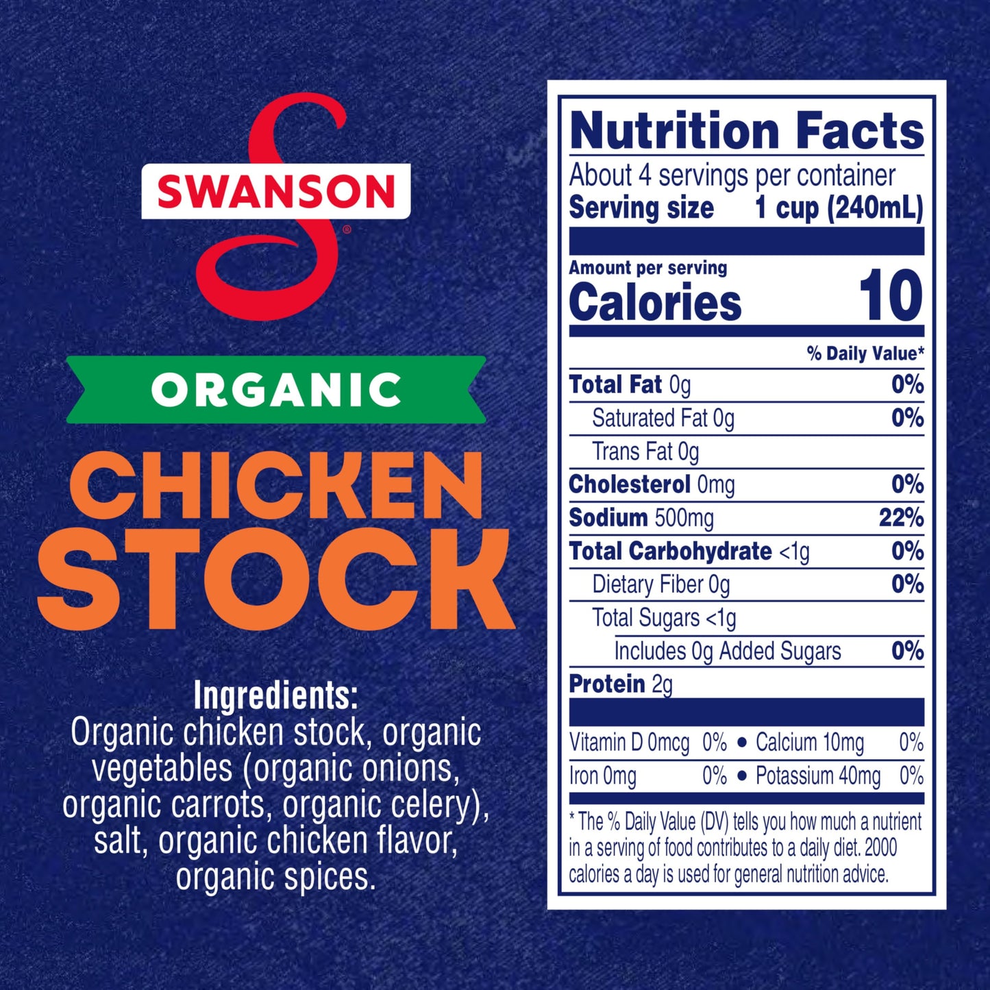 SWANSON S 100% Natural Organic Chicken Stock, 32 oz Carton