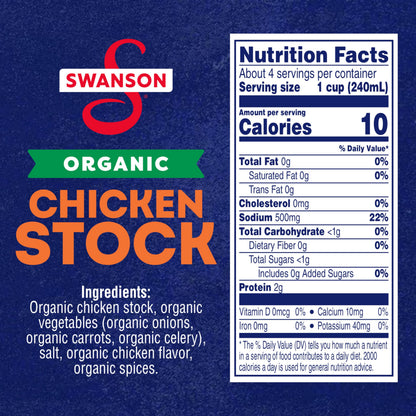 SWANSON S 100% Natural Organic Chicken Stock, 32 oz Carton
