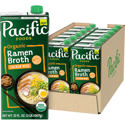 Pacific Foods Organic Chicken Miso Ramen Broth, 32 Oz Carton (12 Pack)