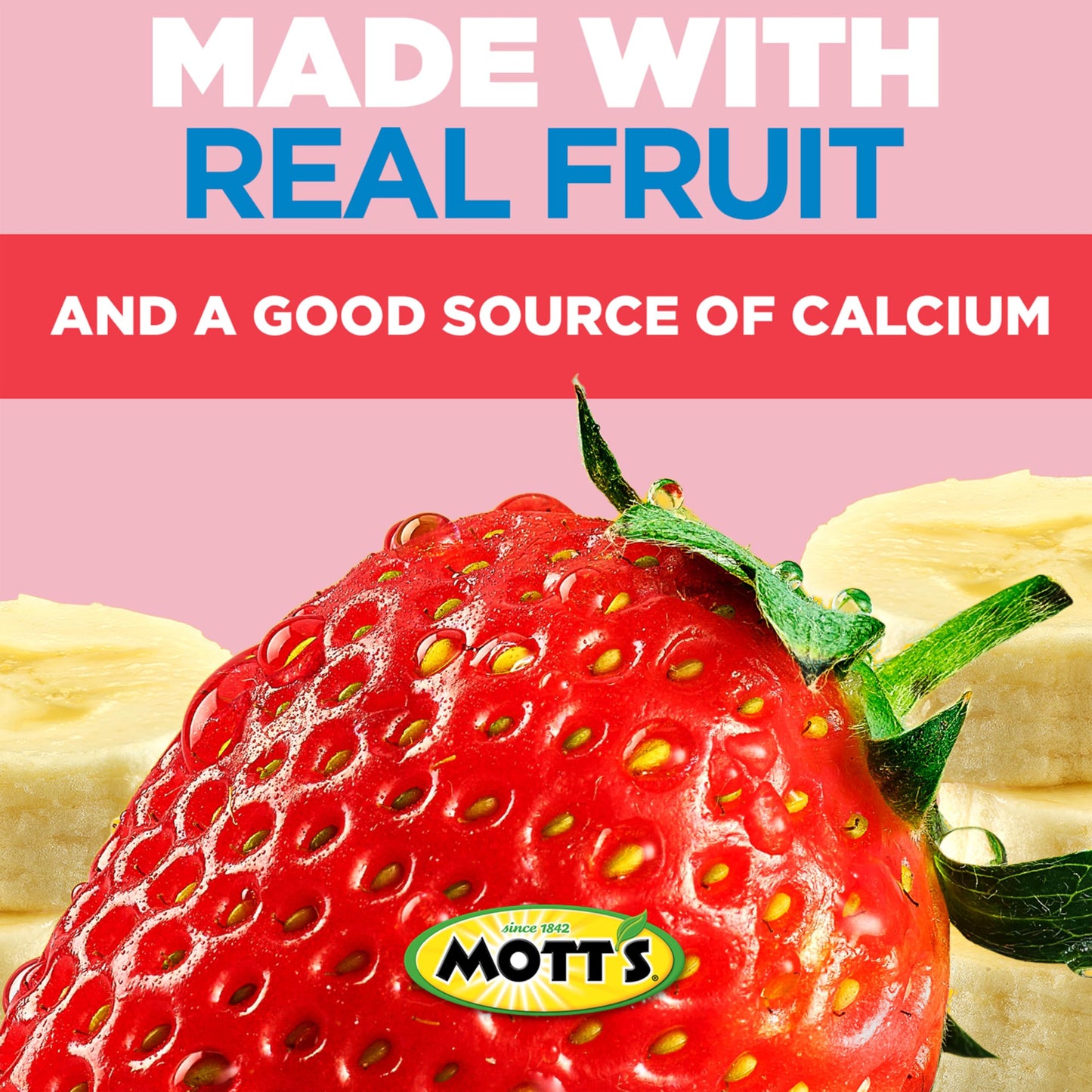 Mott’s Fruit Smoothies Strawberry Banana, 4.2 oz clear pouches, 8 Pack, Non-dairy, Made With Oatmilk, Made With Real Fruit, Good Source of Calcium, On-the-Go