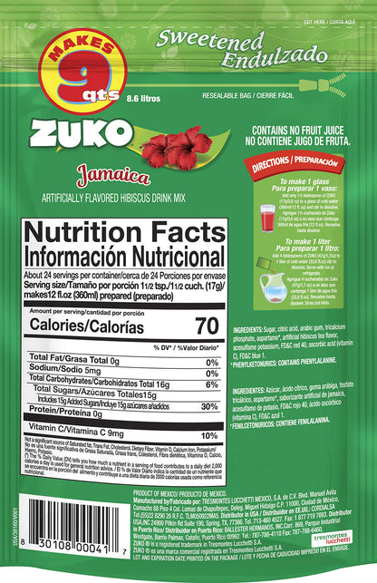 Zuko Jamaica Instant Powder Drink Family Pack, 14.1 oz, Pack of 6