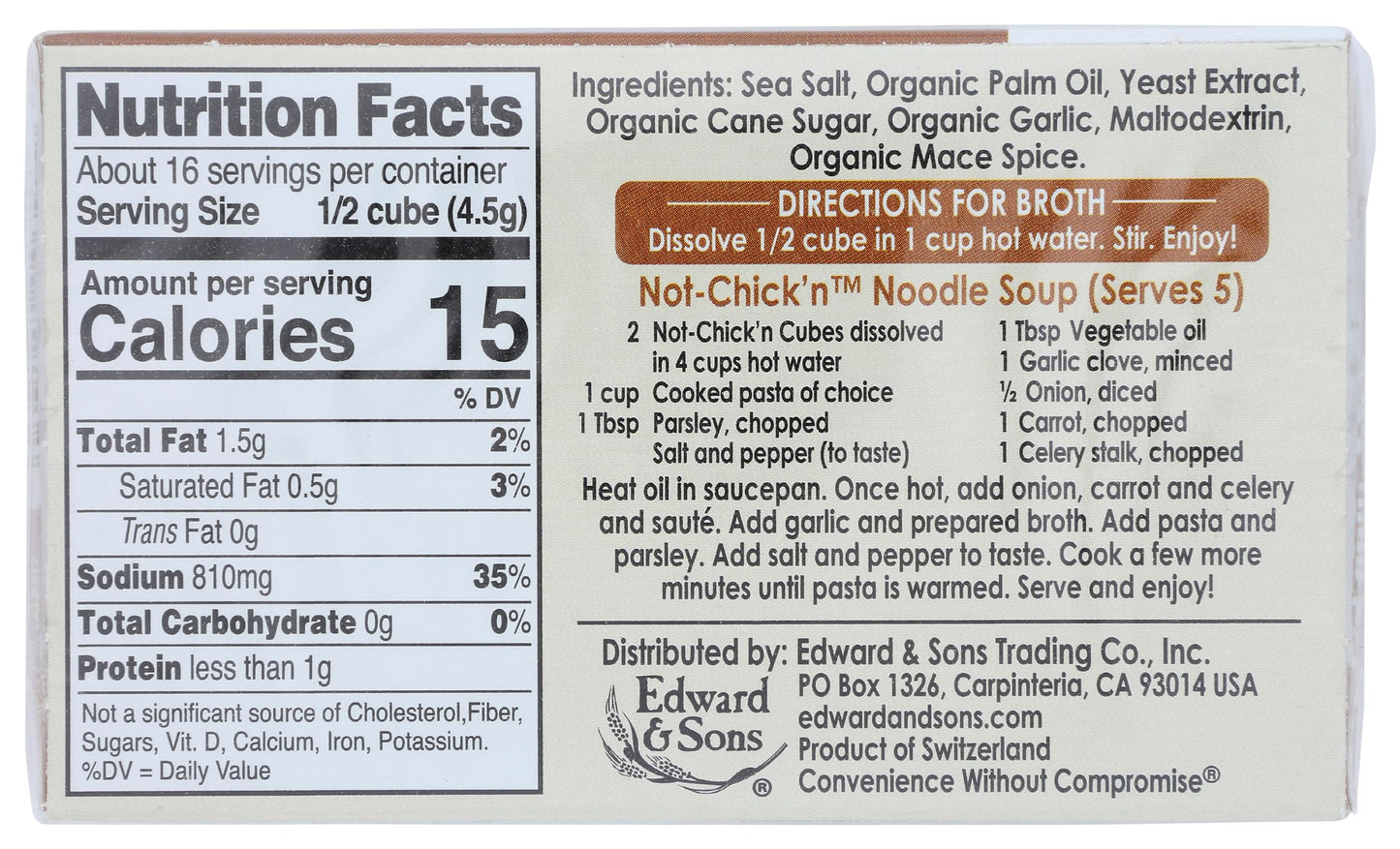 Edward & Sons Not Chicken Bouillon Cubes, 2.5 oz (PACK OF 1)