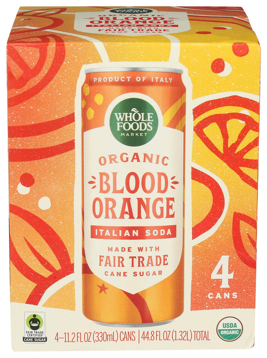 Whole Foods Market Blood Orange Italian Soda, 11.2 Fl Oz, 4 Pack | 4 Pack, Organic