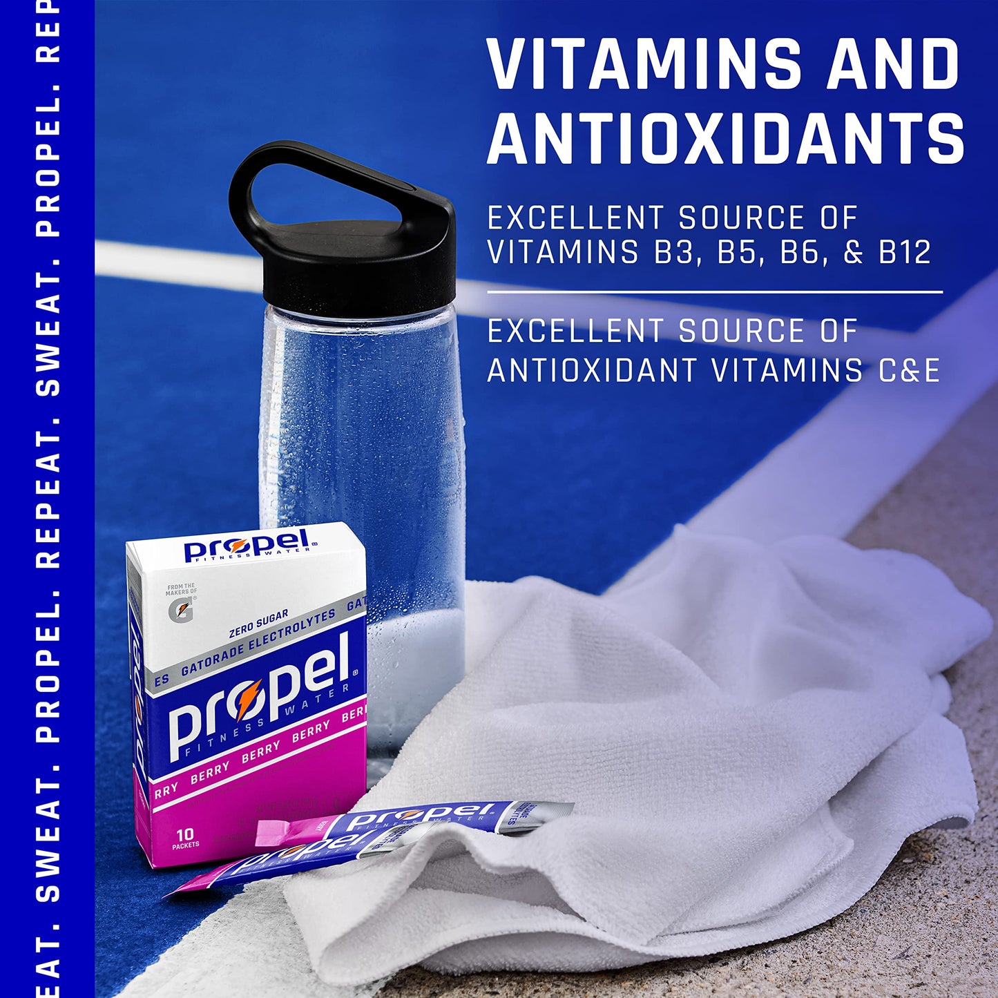 Propel Powder Packets Lemon With Electrolytes, Vitamins and No Sugar, 0.08 Oz (Pack of 10)