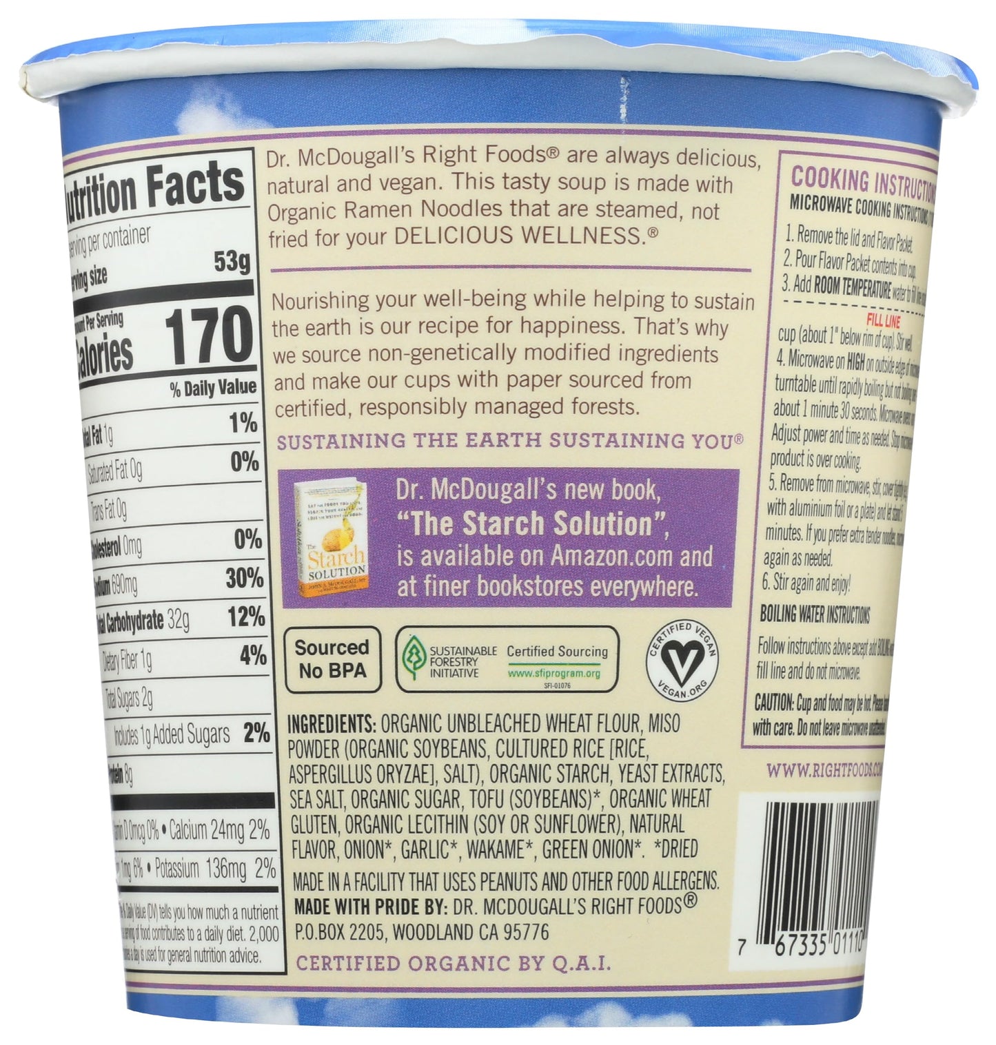 Dr. McDougall's Organic Miso Big Soup Cup, Garlic Ginger with Noodles, 1.9 oz