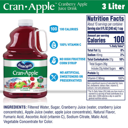 Ocean Spray Juice Drink, Cran-Apple, 3 Liter Bottle (Pack of 2)