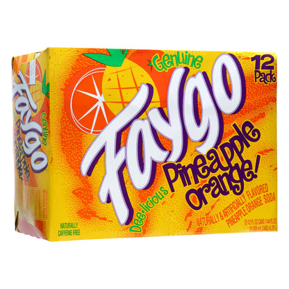 Faygo Pineapple Orange Soda | 12-Pack of 12oz Cans | Tropical Blend of Citrus Flavors | Caffeine-Free | Fruity & Refreshing