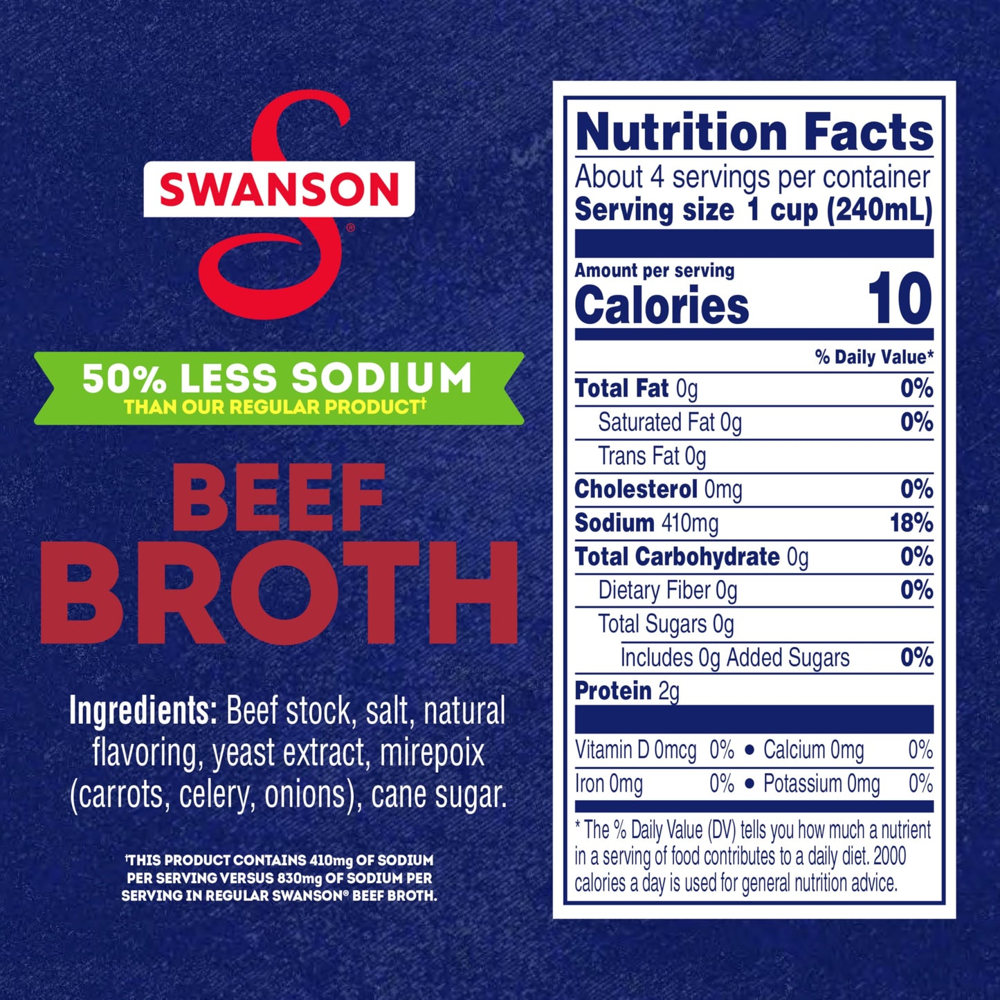 SWANSON S Lower Sodium Beef Broth, 32 oz Carton