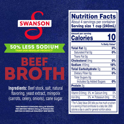 SWANSON S Lower Sodium Beef Broth, 32 oz Carton