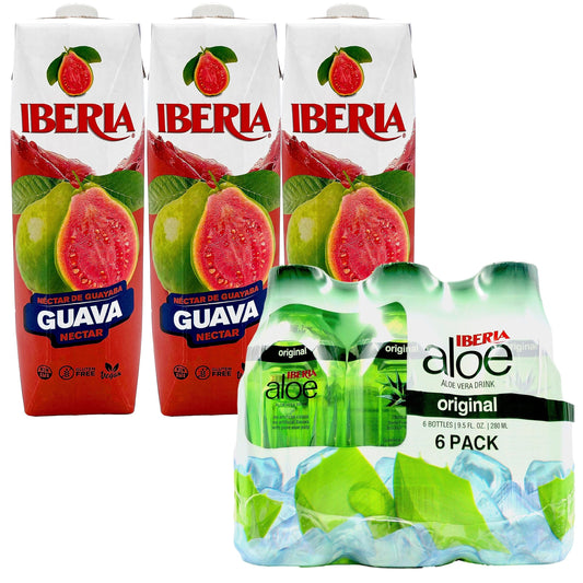 Iberia Guava Nectar 33.8 Ounce (Pack Of 3) + Iberia Aloe Vera Drink with Pulp 9.5 fl oz, Original (Pack of 6)