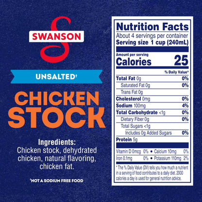 Swanson 100% Natural Unsalted Chicken Stock, 32 oz Carton (Pack of 6)