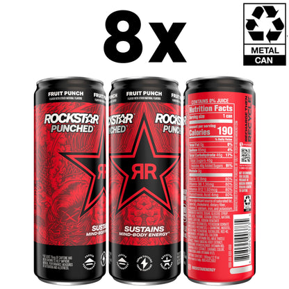 Rockstar Energy Drink, Fruit Punched, 12oz Sleek Cans (8 Pack)