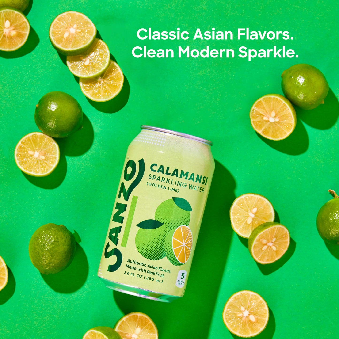 Sanzo Flavored Sparkling Water - Golden Lime Seltzer (Calamansi) - Low Calorie Low Sugar - Craft Asian Drinks - Vegan Gluten Free Carbonated Flavored Water - Fizzy Healthy Drinks - 12oz, 6 Pack