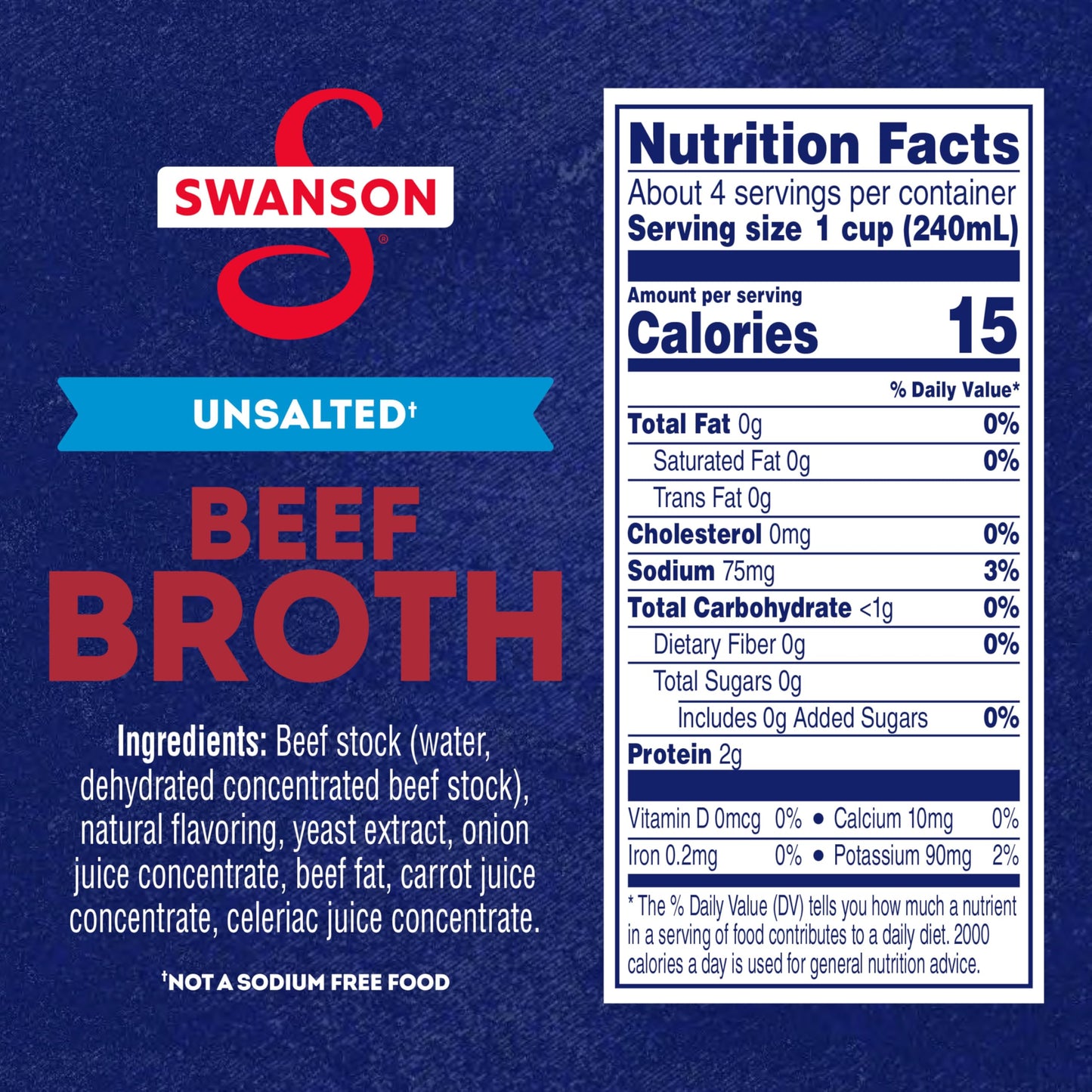 SWANSON S 100% Natural Unsalted Beef Broth, 32 oz Carton (Pack of 4)