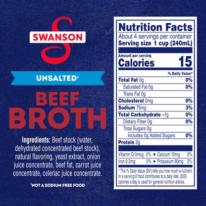 SWANSON S 100% Natural Unsalted Beef Broth, 32 oz Carton (Pack of 4)