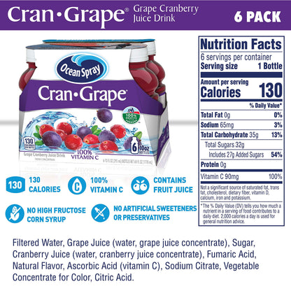 Ocean Spray® Cran-Grape® Cranberry Grape Juice Drinks, 10 Fl Oz Bottles, 6 Count
