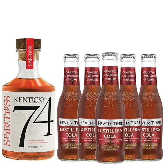 Spiritless Kentucky 74 Distilled Non-Alcoholic Whiskey Bundle with Fever Tree Cola - Coke and Whiskey - Premium Zero-Proof Liquor Spirits for a Refreshing Experience | 5 PACK