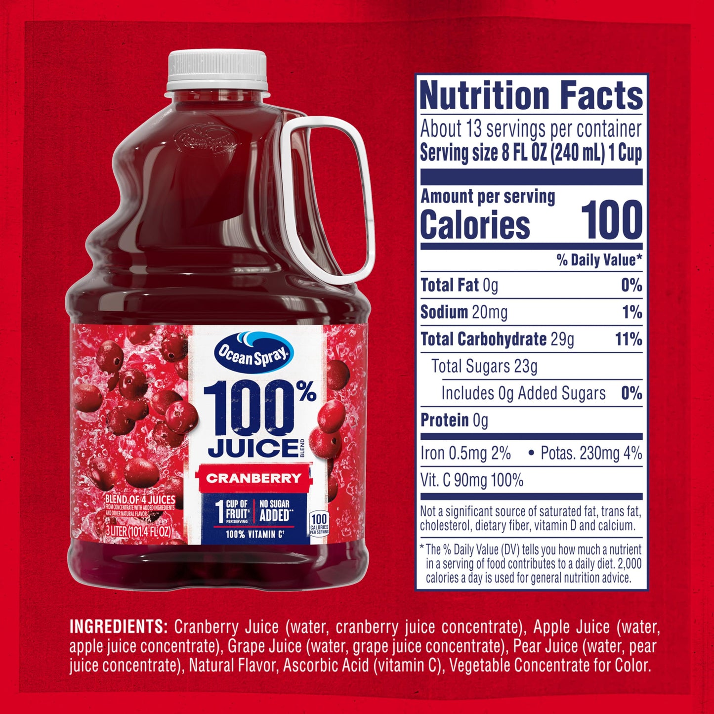 Ocean Spray® 100% Juice Cranberry Juice Blend, 101.4 Fl Oz Bottle