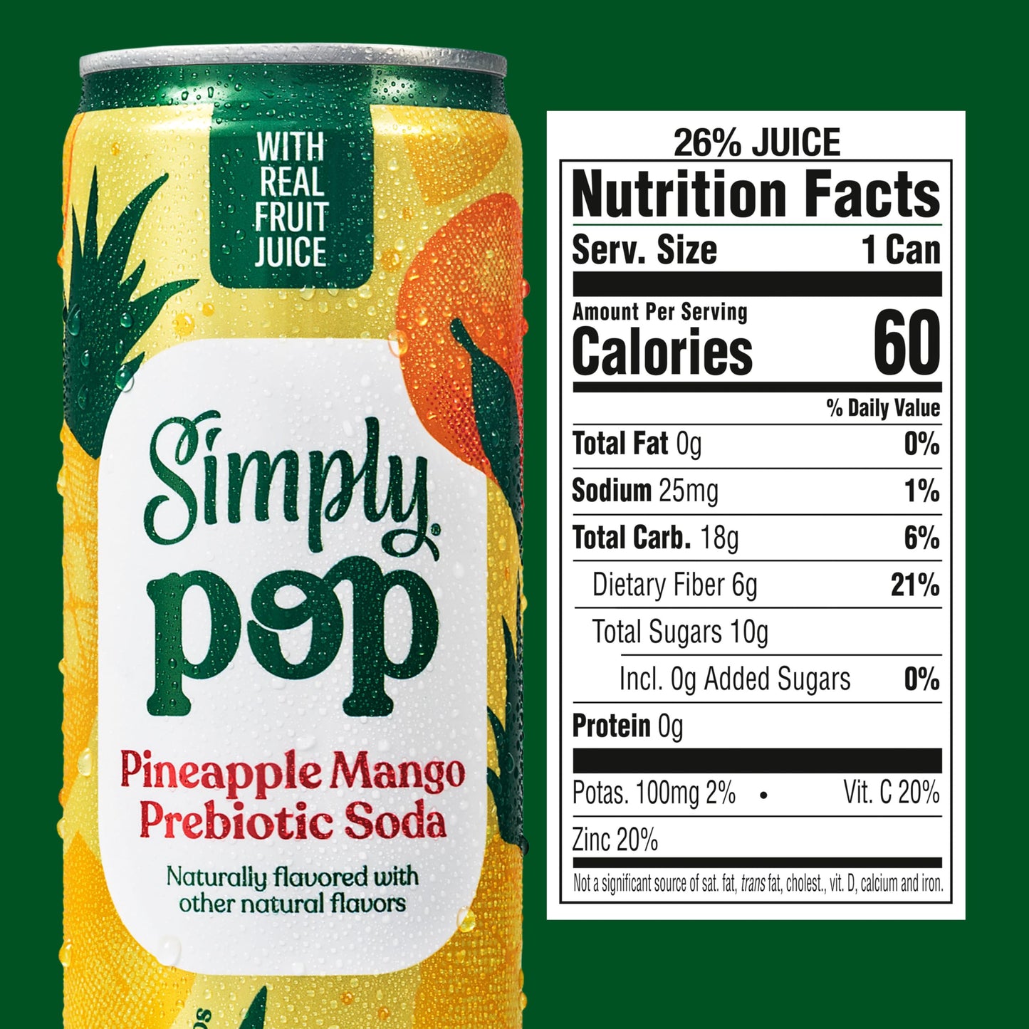 Simply Pop, Pineapple Mango Prebiotic Soda, 12 Fl Oz