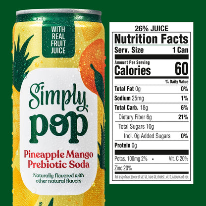 Simply Pop, Pineapple Mango Prebiotic Soda, 12 Fl Oz