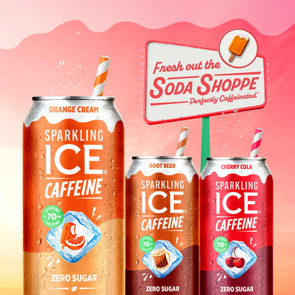 Sparkling Ice® Caffeine Soda Shoppe Orange Cream Perfectly Caffeinated® Sparkling Water with 70mg Caffeine, Zero Sugar, with Antioxidants and Vitamins, 16 fl oz Cans (Pack Of 12)