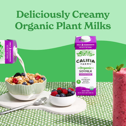 Califia Farms - Organic Soy Milk, 32 oz (6 pack), Dairy Free, Vegan, Plant Based, Vegan, Gluten Free, Non GMO, USDA Organic