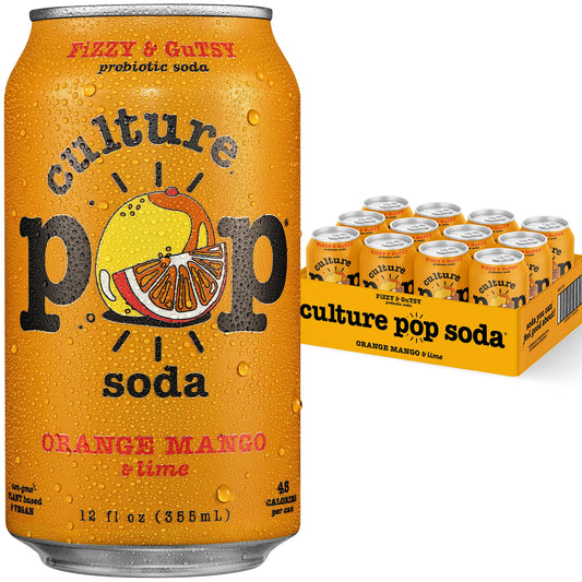 Culture Pop Soda, Orange Mango & Lime, Probiotic Low Sugar Soda, Sparkling Juice Alternative, Non-GMO, Kosher, Gluten-Free, No Stevia (Multipack, 12ct, 144 fl oz)