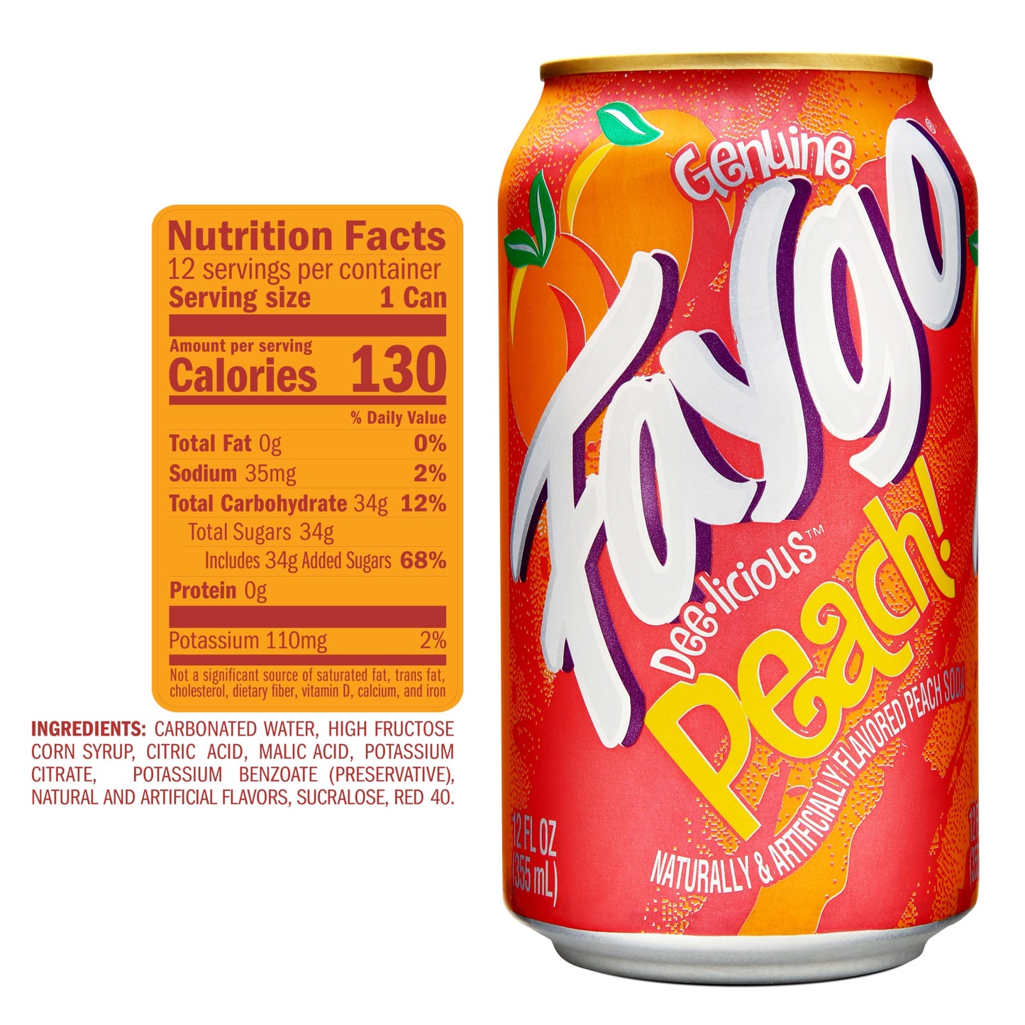 Faygo Peach Soda | 12-Pack of 12oz Cans | Juicy Peach Flavor | Smooth & Fruity | Caffeine-Free