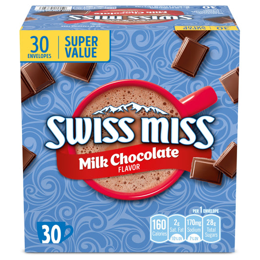 Swiss Miss Milk Chocolate Flavored Hot Cocoa Mix, Hot Cocoa Bar Supplies, 1.38 oz., 30-Count Envelopes (4 Boxes)
