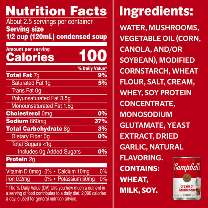 Campbell's Condensed Cream of Mushroom Soup, 10.5 oz Can